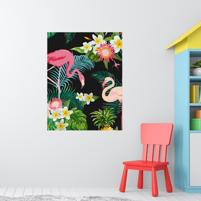 Tropiska fågelblommor Flamingo Watery Ligcape Poster (Barnkammare 1)