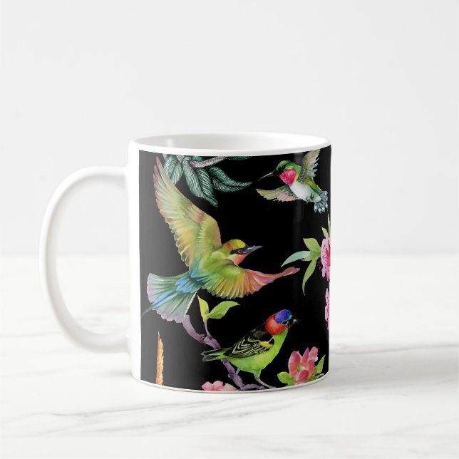 Tropiska fågelblommor: Vattenfärg Mönster Kaffemugg (Vänster)