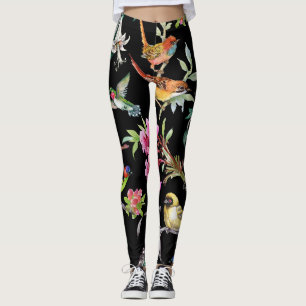 Tropiska fågelblommor: Vattenfärg Mönster Leggings