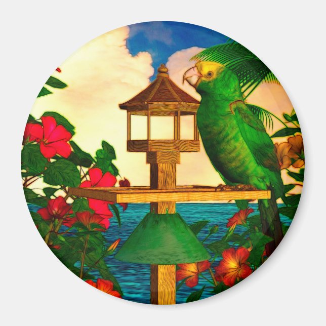 Tropiska fåglar 1 "Parrots" Magnet (Framsidan)