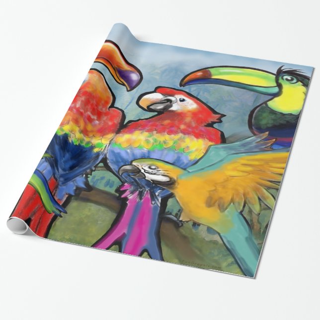 Tropiska fåglar 2x3' 60# Poster Presentpapper (Utrullad)