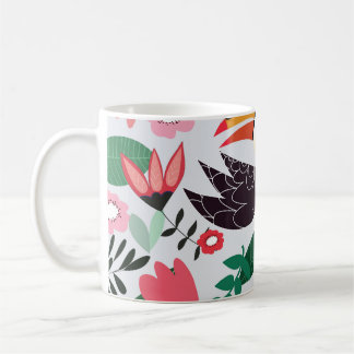 Tropiska fåglar, blommigt Dodle mönster. Kaffemugg