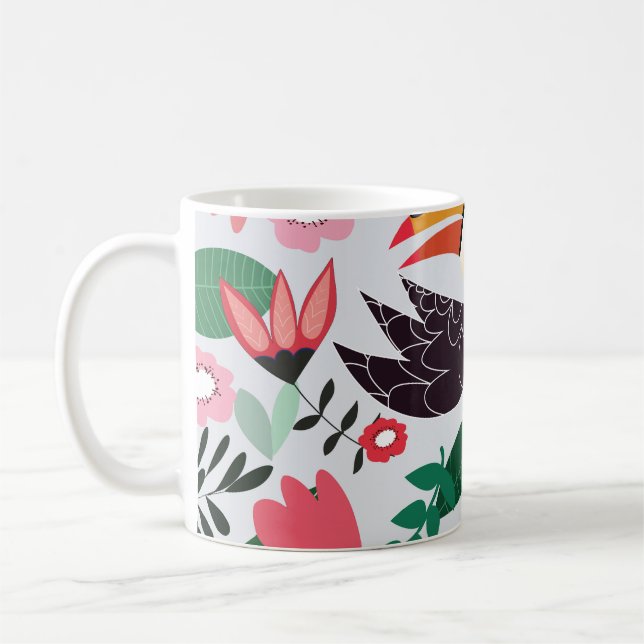 Tropiska fåglar, blommigt Dodle mönster. Kaffemugg (Vänster)