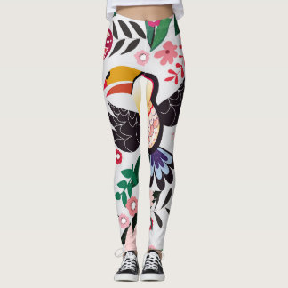 Tropiska fåglar, blommigt Dodle mönster. Leggings