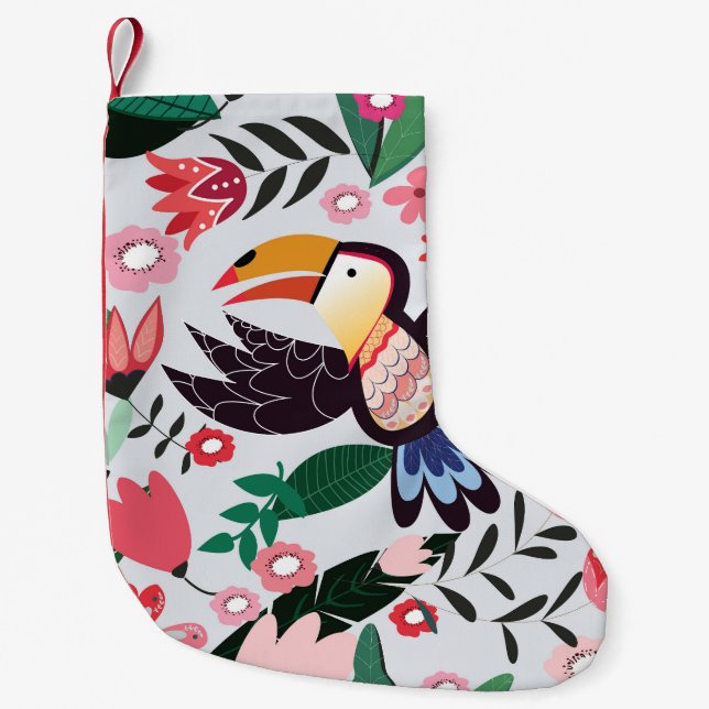 Tropiska fåglar, blommigt Dodle mönster. Liten Julstrumpa (Framsidan)