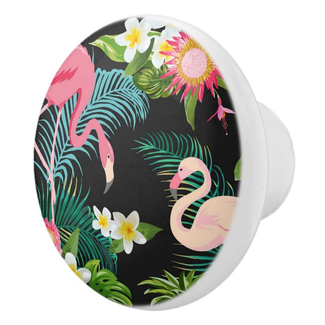 Tropiska Fåglar Blommor Flamingo Vattenlandskap Knopp (Höger)