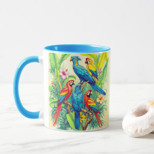 Tropiska Fåglar Botanisk Illustration Mugg