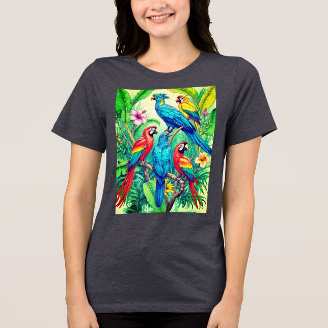 Tropiska Fåglar Botanisk Illustration T Shirt (Framsida)