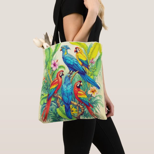 Tropiska Fåglar Botanisk Illustration Tygkasse (Närbild)