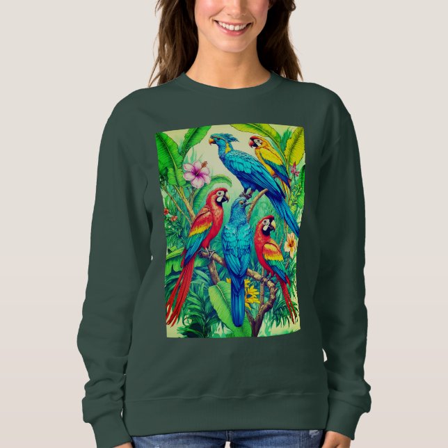 Tropiska fåglar Botaniskt Illustration T Shirt (Framsida)