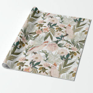 Tropiska fåglar Cockatoo Jungle Mönster - vit Presentpapper