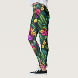 Tropiska Fåglar Djungeldrömmar Sömlös Yta Mønster Leggings