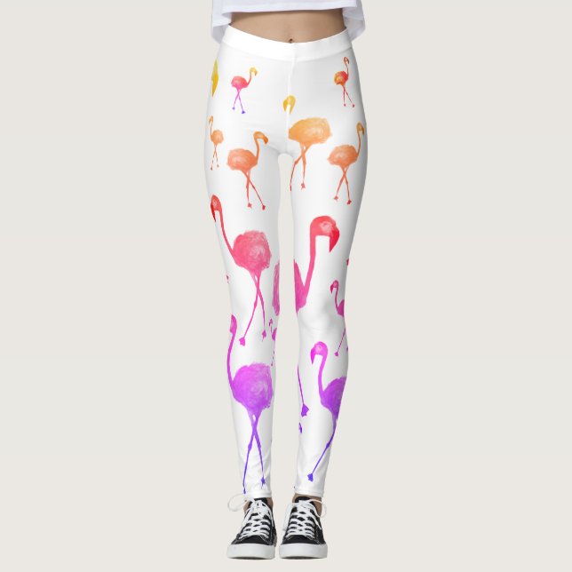 tropiska fåglar, flamingoblandningar leggings (Framsida)