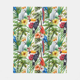 Tropiska fåglar för vattenfärg och lövverkmönster fleecefilt
