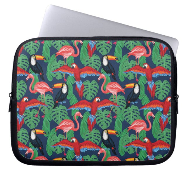 Tropiska fåglar i ljusa färger laptop sleeve (Framsidan)