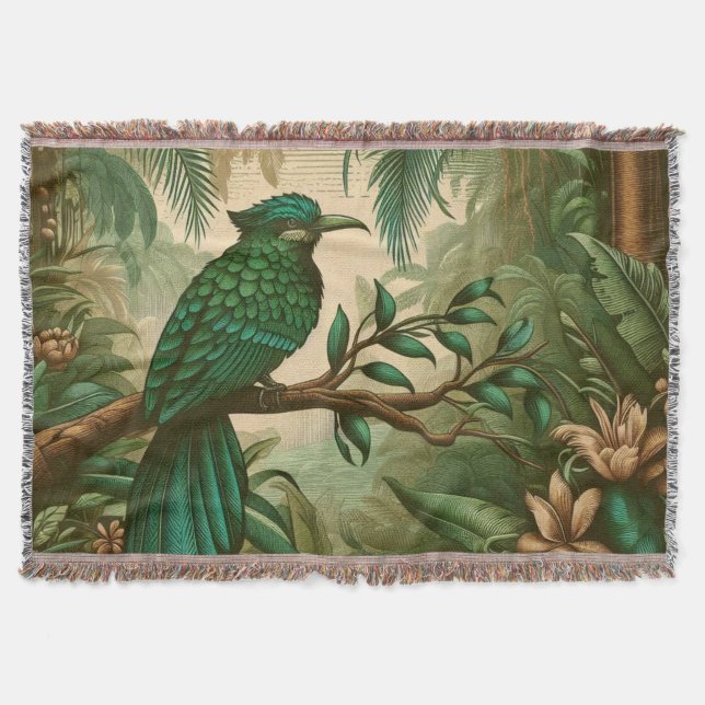 Tropiska fåglar i Lush Grönt Jungle 2 Filt (Framsidan)