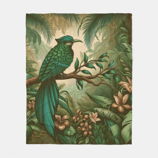 Tropiska fåglar i Lush Grönt Jungle 2 Fleecefilt (Framsidan)