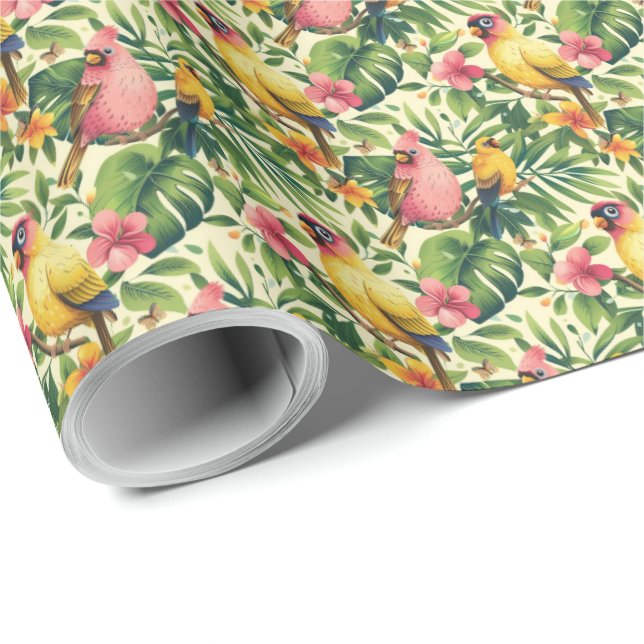 Tropiska Fåglar och Blommor Presentpapper (Rullad Hörn)
