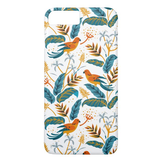 Tropiska fåglar och lush löv mönster Case-Mate iPhone skal (Baksida)