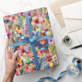 Tropiska Fåglar och Små Blommor Presentpapper