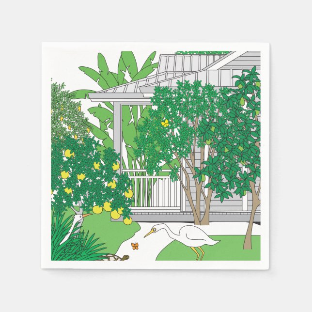 Tropiska fåglar och växter pappersservett (Framsidan)