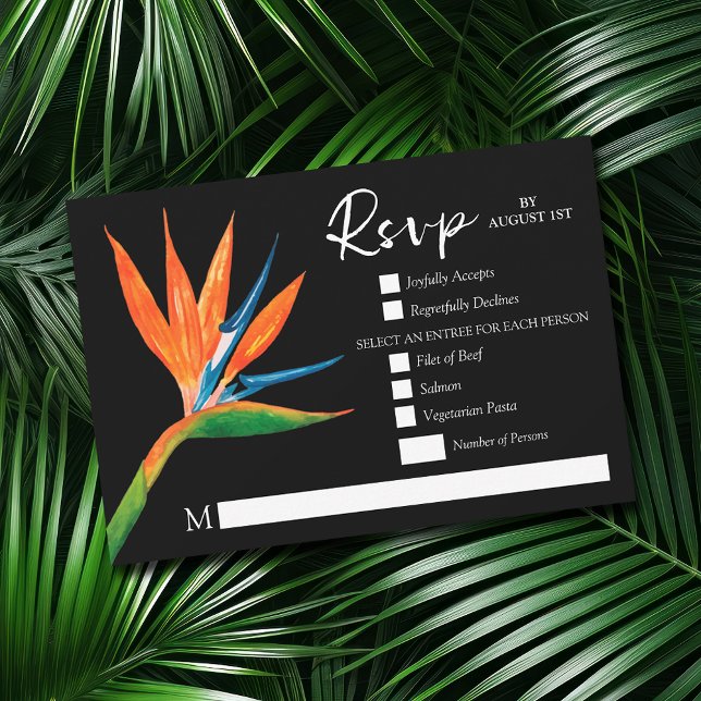 Tropiska fåglar vid Paradise Botanical Bröllop OSA Kort (Tropical Bird of Paradise RSVP Cards)