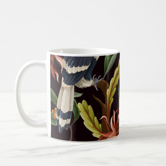 Tropiska fåglar: Vintage Löv & Flowers Kaffemugg (Vänster)