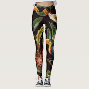 Tropiska fåglar: Vintage Löv & Flowers Leggings