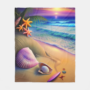 Tropiska Fantasy Beach Sunset Fleecefilt
