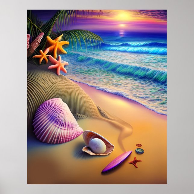 Tropiska Fantasy Beach Sunset Poster (Framsidan)