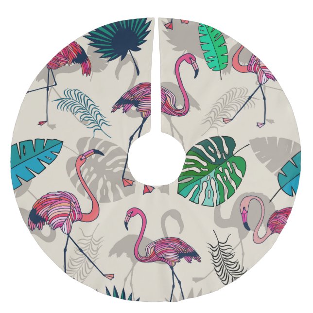 Tropiska Fantasy: Flamingo Löv Mönster Julgransmatta Borstad Polyester (Framsidan)