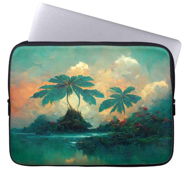 Tropiska Fantasy Sea & Handflatan Träd Laptop Fodral (Framsidan)