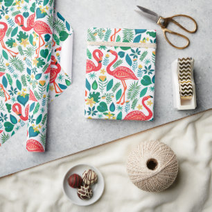 Tropiska, färglösa flamingosblommor mönster presentpapper