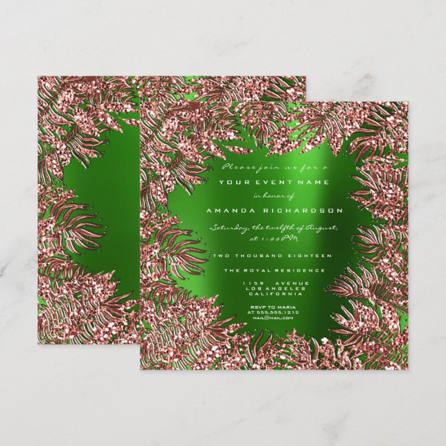 Tropiska Fern Blad Ram Ro Guld koppar Grönt Inbjudningar (Fram/baksida)