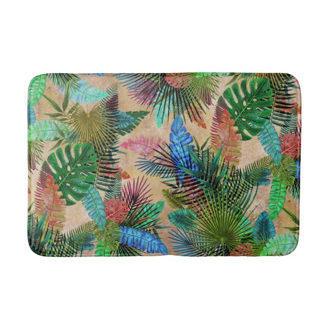 Tropiska ferns-, handflatan- och bananlöv badrumsmatta (Framsidan)