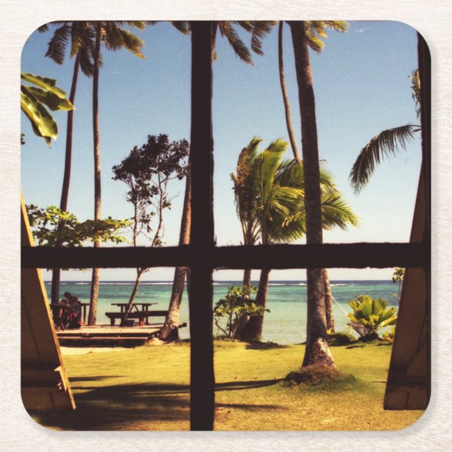 Tropiska Fiji Beach Scene-kusternm Underlägg Papper Kvadrat (Framsidan)
