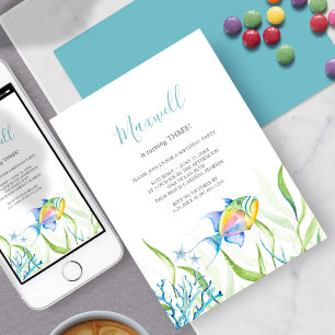 Tropiska fiskar 3:e födelsedag Party Vattenfärg Inbjudningar