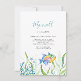 Tropiska fiskar 5:e Födelsedagsfesten Vattenfärg Inbjudningar