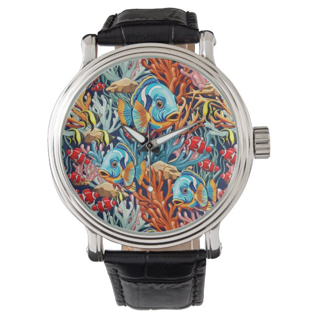 Tropiska Fiskar Färgglada Sommar Vibes Armbandsur (Framsida)