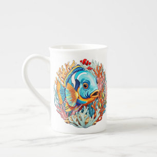 Tropiska Fiskar Färgglada Sommar Vibes Benporslin Mugg