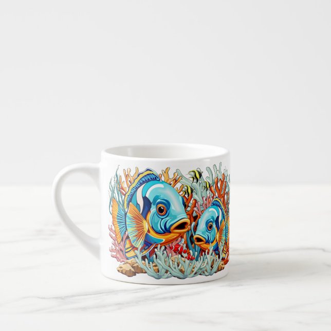 Tropiska Fiskar Färgglada Sommar Vibes Espressomugg (Vänster)