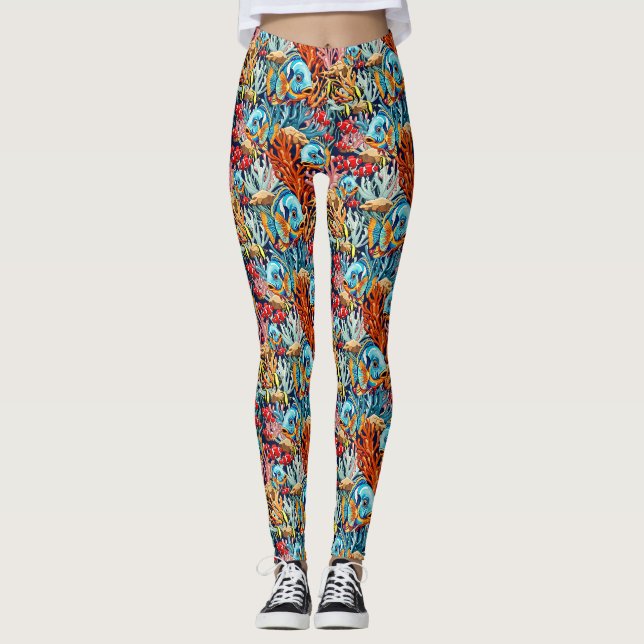 Tropiska Fiskar Färgglada Sommar Vibes Leggings (Framsida)