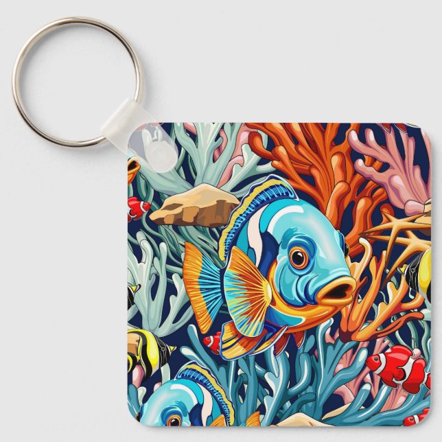 Tropiska Fiskar Färgglada Sommar Vibes Nyckelring (Framsida)