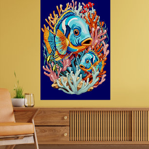 Tropiska Fiskar Färgglada Sommar Vibes Poster