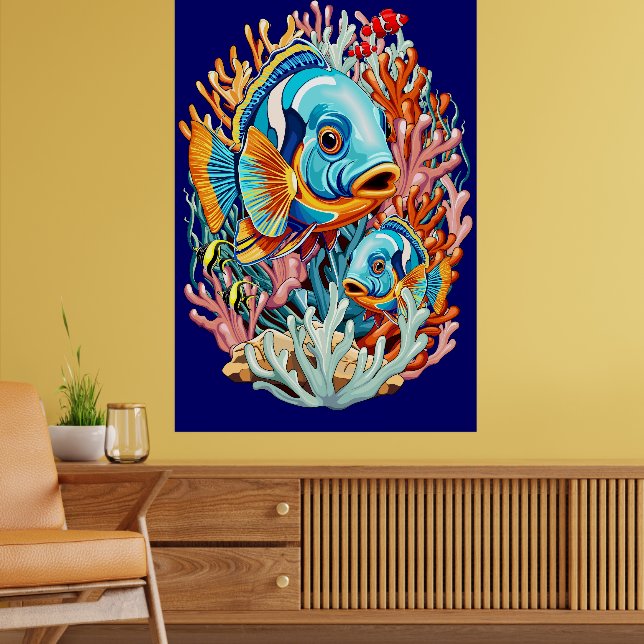 Tropiska Fiskar Färgglada Sommar Vibes Poster (Vardagsrum 2)