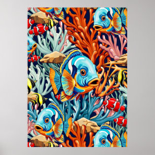 Tropiska Fiskar Färgglada Sommar Vibes Poster