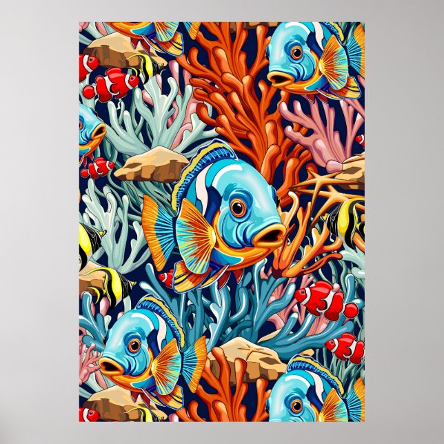 Tropiska Fiskar Färgglada Sommar Vibes Poster (Framsidan)