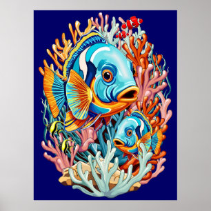 Tropiska Fiskar Färgglada Sommar Vibes Poster