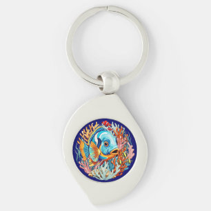 Tropiska Fiskar Färgglada Sommar Vibes Swirl Silverfärgad Nyckelring