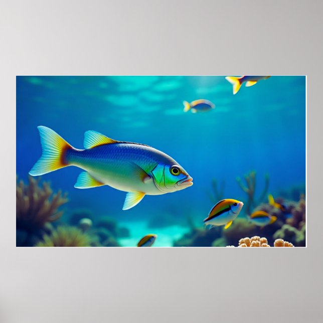 Tropiska fiskar flyter i djupt blått havsvatten Oc Poster (Framsidan)
